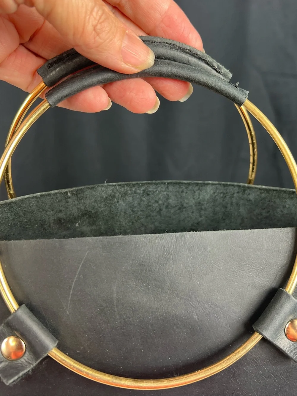 Tribe Alive Leather Luxe Black Genuine Leather Ring-Handle Handbag